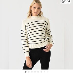 Alex Mill Button Back Crewneck Sweater - Cream and navy small